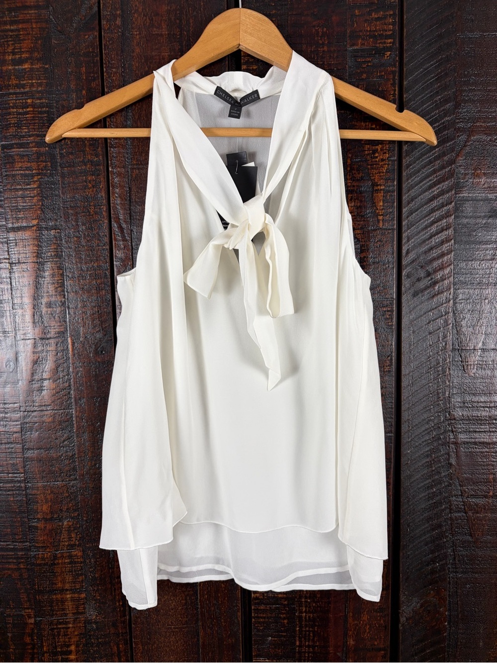 Chelsea and Walker $178 Silk Tie-Neck Sleeveless Blouse NWT Size 2